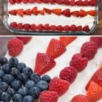 collage of funfetti flag cake