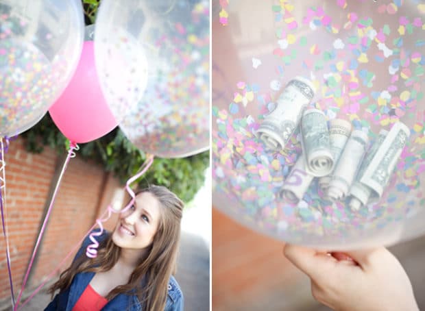 Collate of balloons that are filled with money