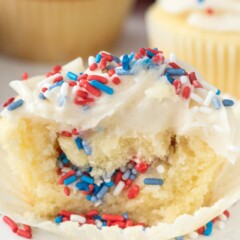 cut open fireworks cupcake with sprinkles inside