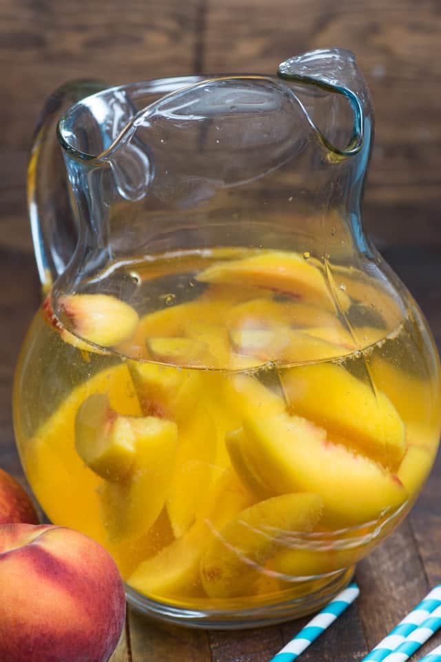 pitcher of peach sangria