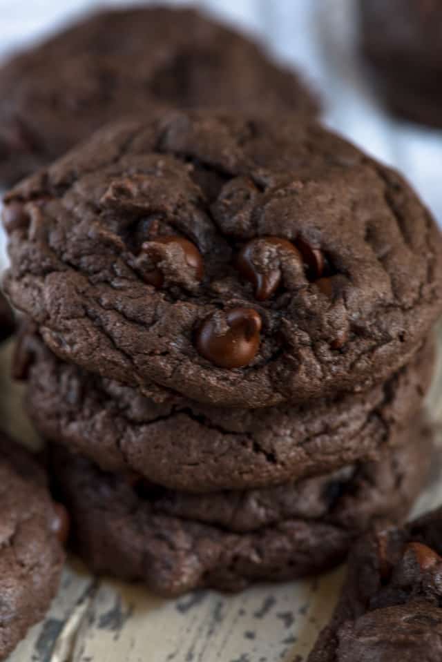 stack of chocolate cake mix cookies