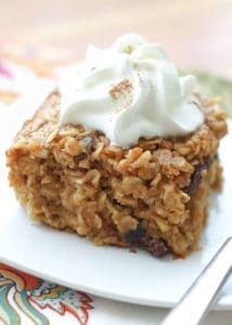 Pumpkin Spiced Baked Oatmeal on a white dish