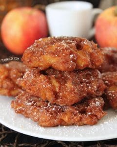 whole grain apple fritters on a white plate