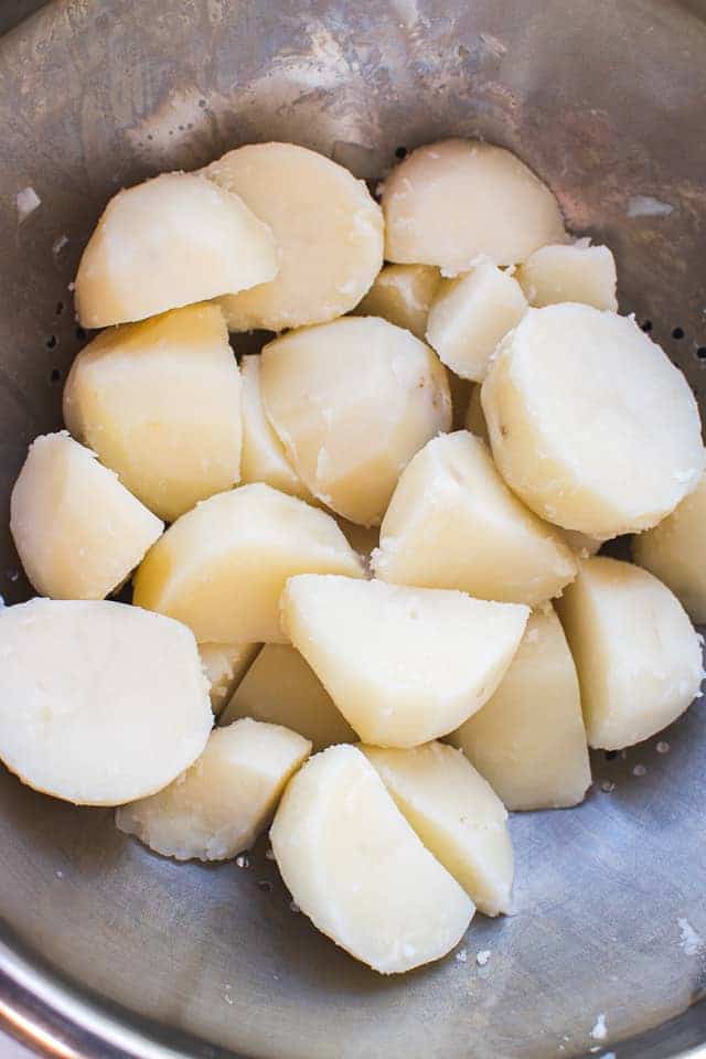 boiled potatoes ready for roasting