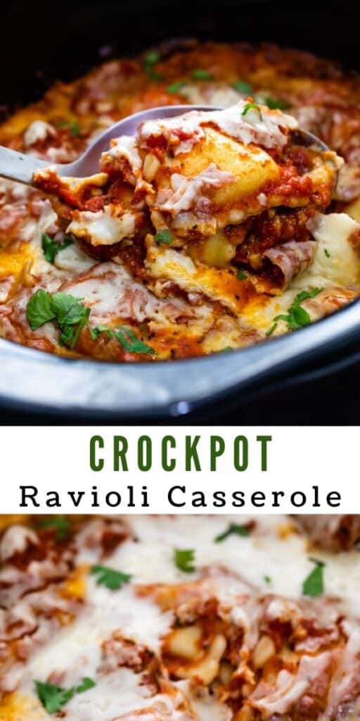 Crockpot ravioli casserole collage