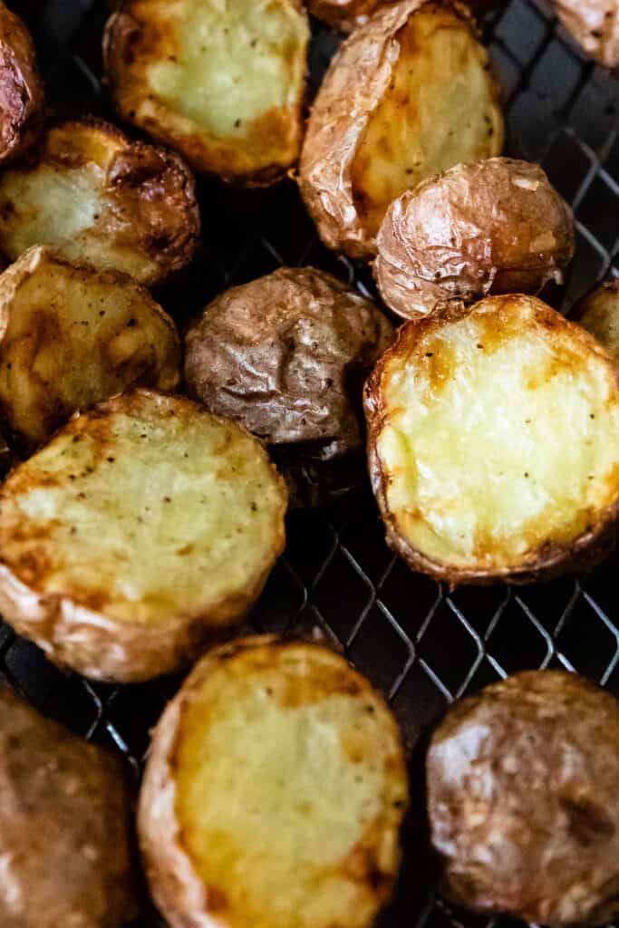 Close up of Air Fryer Potatoes on a wire rack