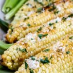 Close up shot of garlic butter grilled corn on the cob
