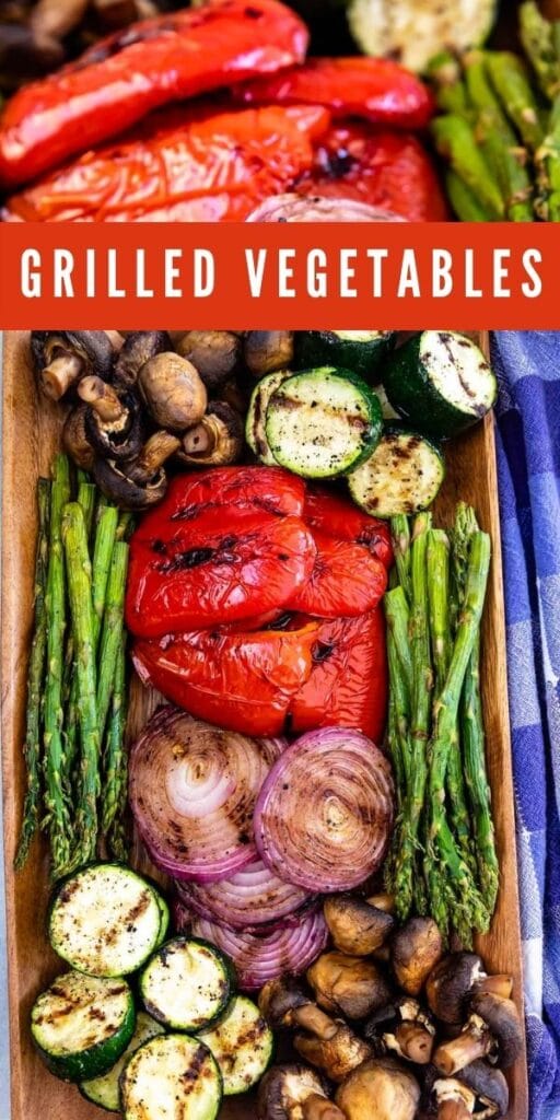 Photo collage of grilled vegetables with recipe title in the middle