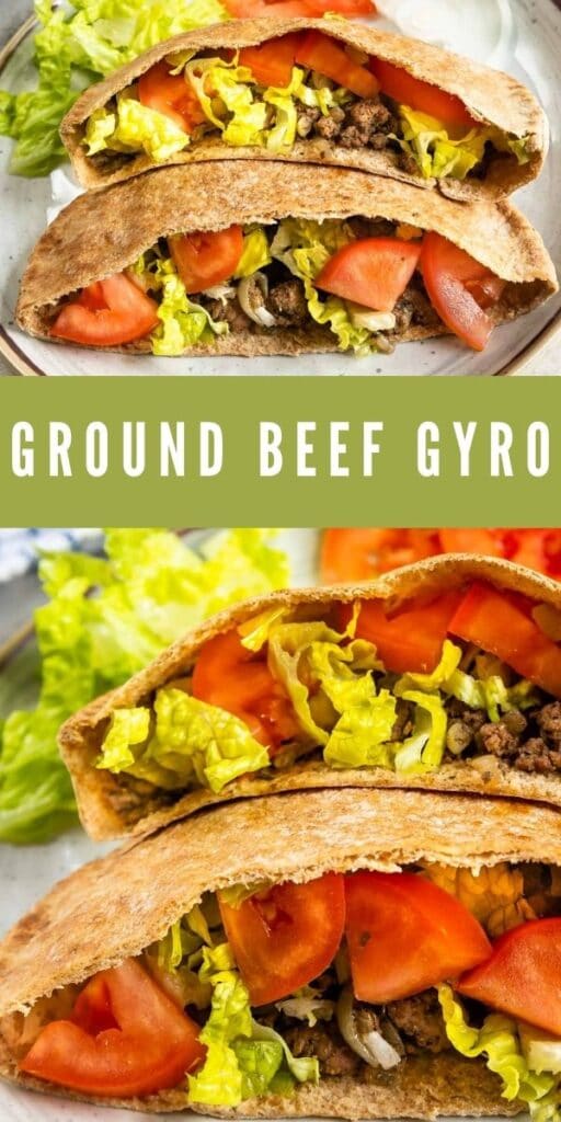 Collage of ground beef gyro photos with recipe title in the middle