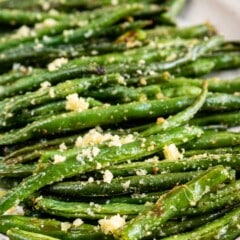 Close up shot of roasted green beans