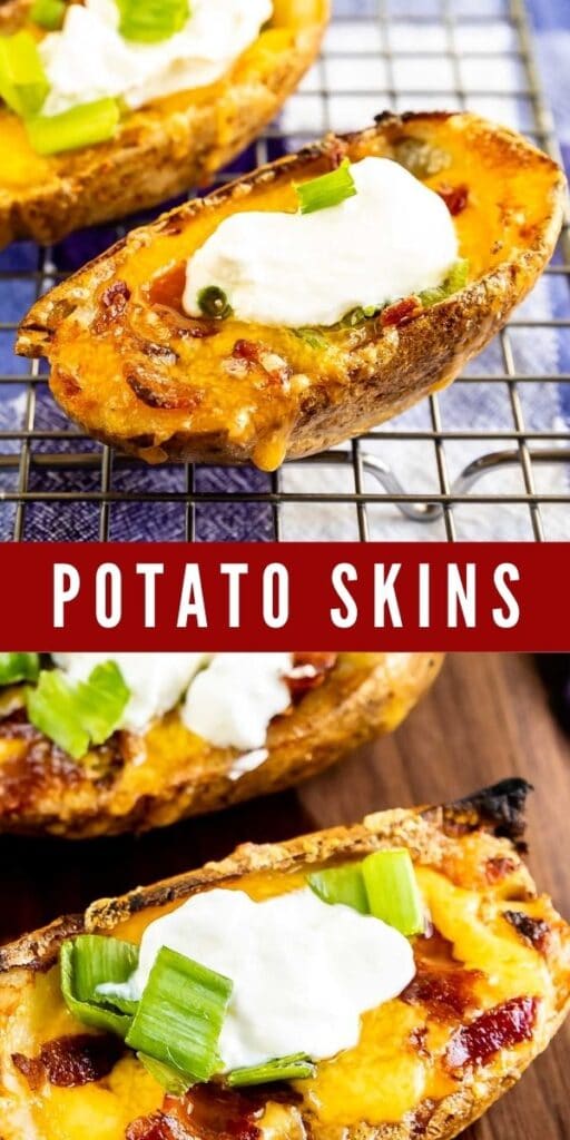 Photo collage of potato skins with recipe title in the middle