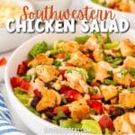 collage of a southwestern chicken salad in a white bowl