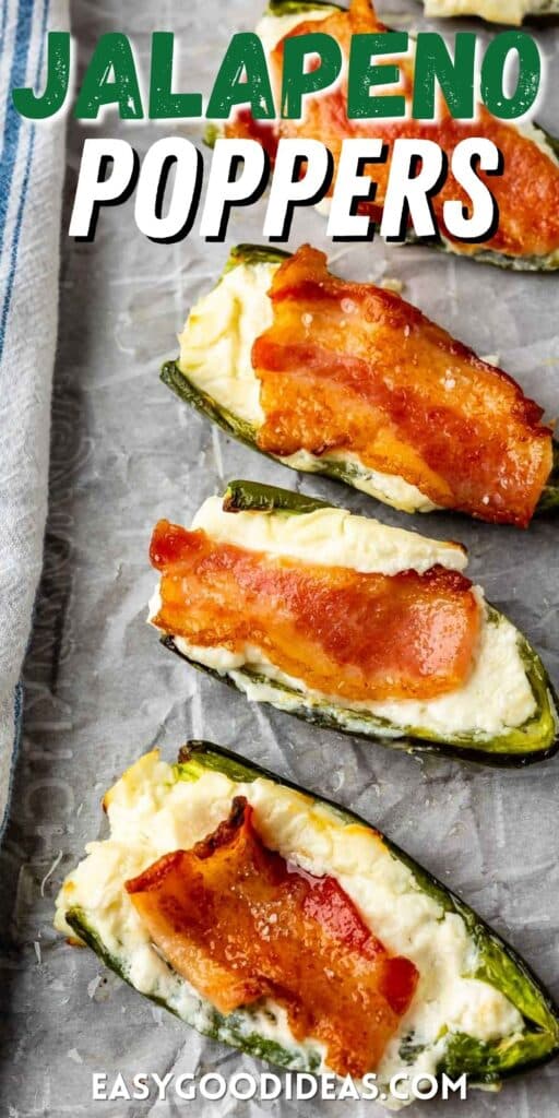 collage of Jalapeno poppers on a parchment paper covered baking sheet