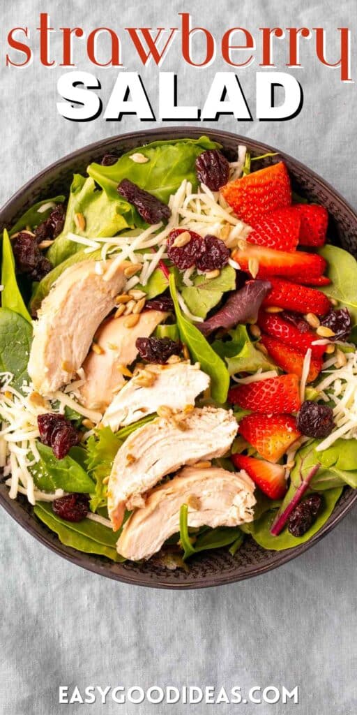 Strawberry Chicken Salad in a brown bowl collage