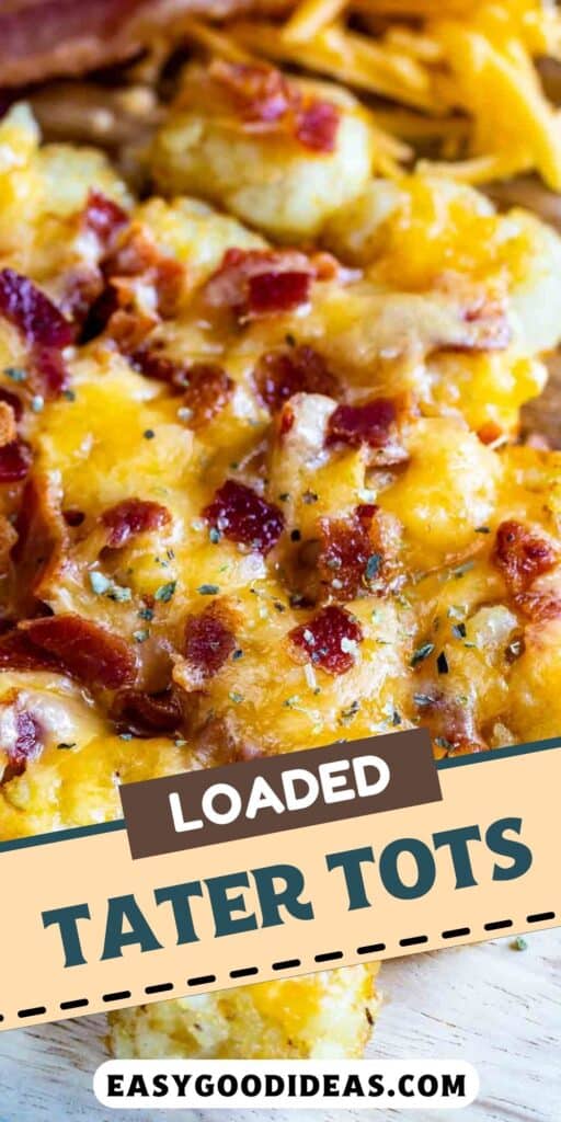 tater tots laid out on a cutting board and they are covered in cheese and bacon with words on the image.