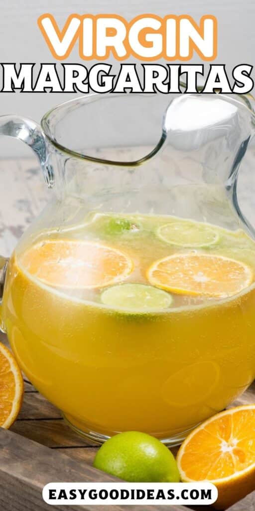 yellow drink with sliced in oranges and limes in a clear glass with words on the image.