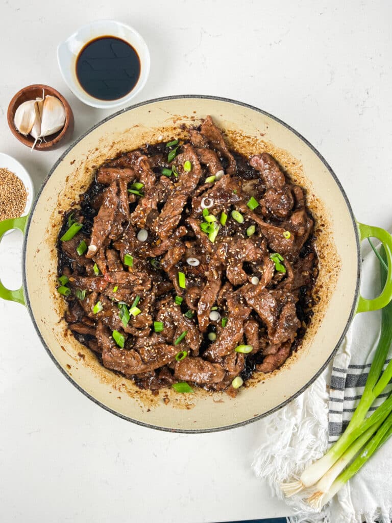 process shot of Mongolian beef being made.