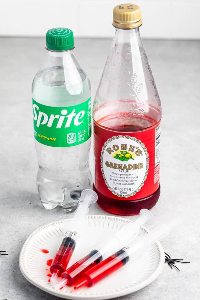 ingredients in bloody shirley laid out on a grey counter.