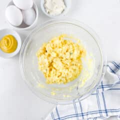 process shot of egg salad being made.